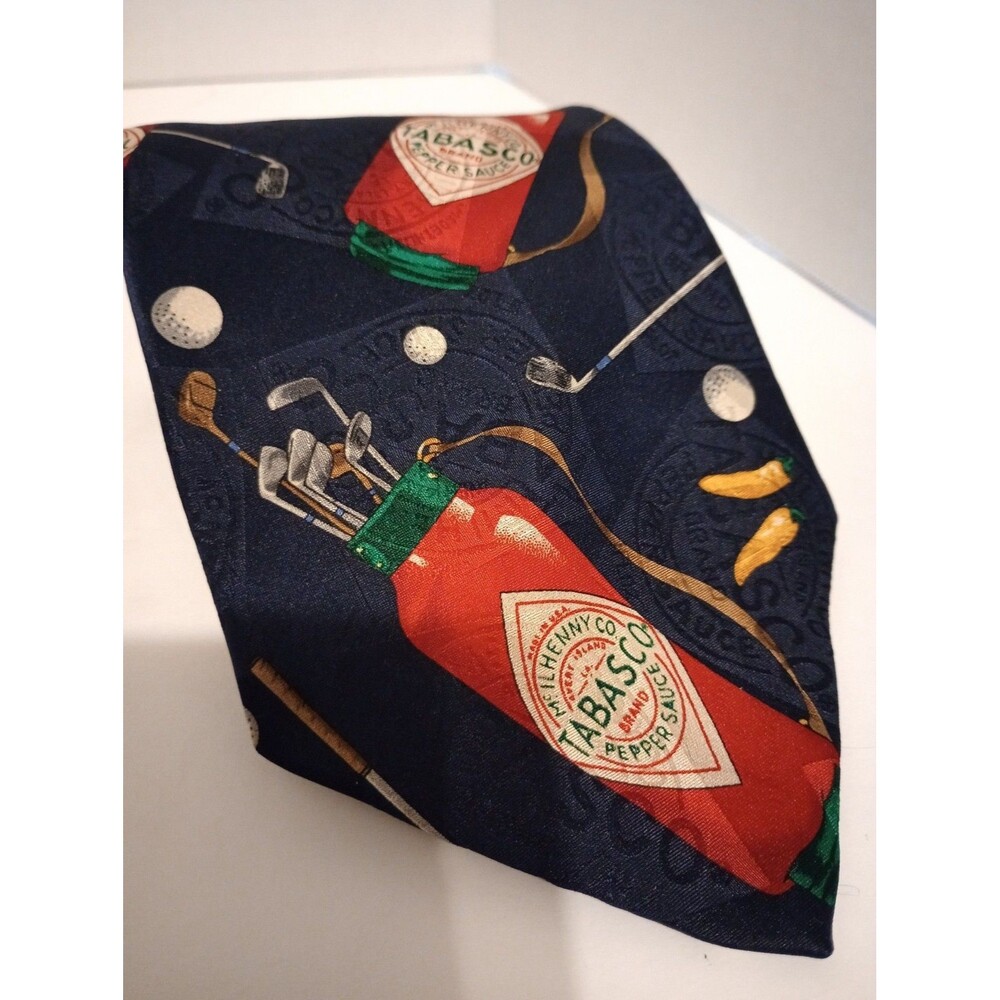 Vintage Tabasco Hot Sauce Golf Clubs Chili Peppers 100% Silk Men’s Necktie